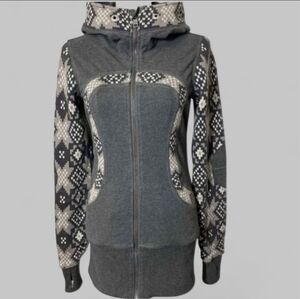 Lululemon Scuba Women's 6 Grey Knit & Fair Isle Sweater Zip Up Hoodie